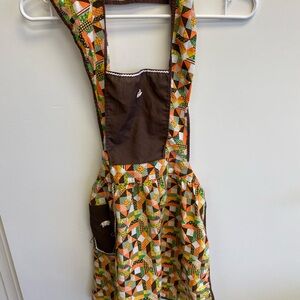 Vintage-Style Brown Orange Green Patchwork Apron Dress
